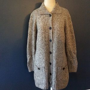 LandsEnd Long Knit Wool Blend Cardigan L